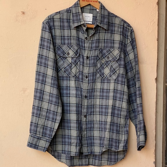 Billy Reid Green-and-Blue Plaid Long Sleeve Button Down, Size Small - Picture 2 of 9